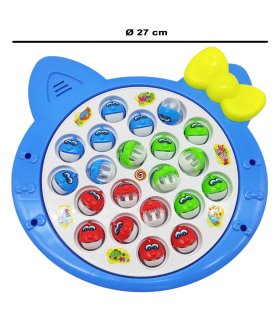 Tradineur - Juego infantil de pesca con música, incluye 24 peces y 4 cañas de pescar, juguete educativo, funciona con pilas, Ø 27 cm, color aleatorio