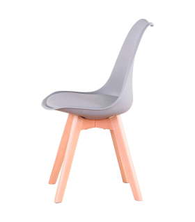 Tradineur- Silla con cojín, patas de madera y asiento de plástico gris 81 x 46 x 53 cm, estilo nórdico, interior, diseño escandinavo, comedor, oficina, sala de estar, cocina