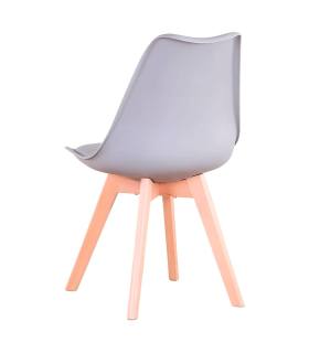 Tradineur- Silla con cojín, patas de madera y asiento de plástico gris 81 x 46 x 53 cm, estilo nórdico, interior, diseño escandinavo, comedor, oficina, sala de estar, cocina