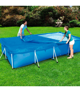 Tradineur - Lona cubre piscina rectangular de polietileno, cobertor para piscina desmontable, cubierta de protección, funda (Azul, 258 x 179 cm)