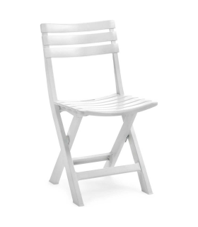 Tradineur - Silla plegable de plástico para exterior, incluye asa y reposapiés, ergonómica, cómoda, ligera y resistente, jardín, terraza, patio, hogar (Blanco - 83 x 41,5 x 44 cm)