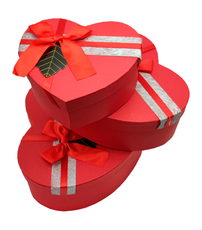 Set de 3 cajas de regalo corazón con lazo, 3 tamaños distintos, cajas decorativas con tapa, presentación para navidad, cumpleaños (Rojo, 20 cm, 18,5 cm y 14,5 cm)