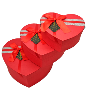 Set de 3 cajas de regalo corazón con lazo, 3 tamaños distintos, cajas decorativas con tapa, presentación para navidad, cumpleaños (Rojo, 20 cm, 18,5 cm y 14,5 cm)