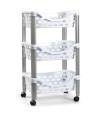 Tradineur - Carrito verdulero de plástico con 3 niveles y ruedas - PLFT Aire - Cestas apilables portaobjetos - 65 x 39,5 x 29,5 cm - Color Blanco con patas grises.