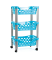 Tradineur - Carrito verdulero de plástico con 3 niveles y ruedas - PLFT Aire - Cestas apilables portaobjetos - 65 x 39,5 x 29,5 cm - Color azul con patas grises.