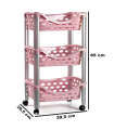 Tradineur - Carrito verdulero de plástico con 3 niveles y ruedas - PLFT Aire - Cestas apilables portaobjetos - 65 x 39,5 x 29,5 cm - Color Rosa con patas grises.