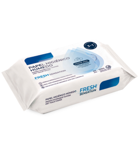 Tradineur - Papel higiénico húmedo desechable, fresh, biodegradable, apto para inodoro, WC, higiene perianal, enriquecido con hamamelis, aloe vera y camomila, 60 uds