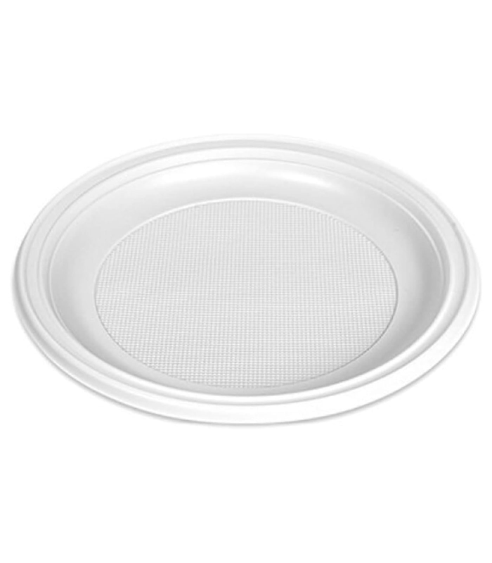 Tradineur - Pack de 5 platos llanos redondos reutilizables de plástico, 100% reciclables, extra resistentes, higiénicos, apilables, aptos para lavavajillas (Blanco, Ø 25 cm)