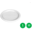 Tradineur - Pack de 5 platos llanos redondos reutilizables de plástico, 100% reciclables, extra resistentes, higiénicos, apilables, aptos para lavavajillas (Blanco, Ø 25 cm)