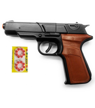 Tradineur - Pistola de policía de juguete con 32 fulminantes, revólver recargable, disparos sonoros, 4 discos de 8 fulminantes, regalo para niños, 16,5 x 11 cm