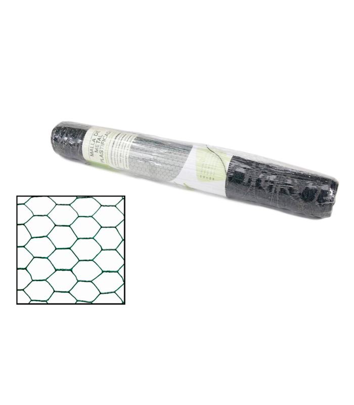 Tradineur - Rollo de malla metálica hexagonal plastificada 0,5 x 5 m, valla, cierre de alambre, mallado 25 x 25 mm, grosor 0,7 mm, ideal para cercar jardines, gallineros, fincas, alta resistencia