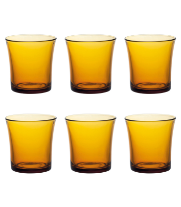 Set de 6 vasos de cristal templado 21 cl, color ámbar, modelo Lys, vasos para agua, bebidas, 7,8 x 8 cm, resistentes a los golpes y choques térmicos, aptos para microondas, lavavajillas