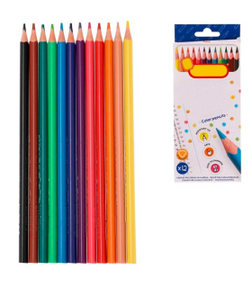 Tradineur - Caja de 12 lápices de colores para niños, material escolar, colores vivos surtidos, ideal para colorear y dibujar