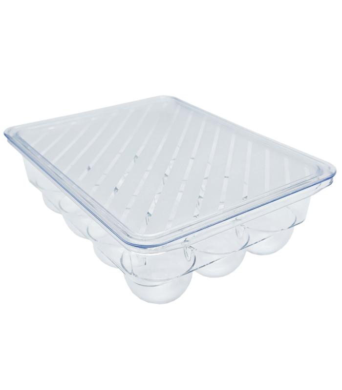 Tradineur - Huevera rectangular de plástico transparente, recipiente para 12 huevos, almacenamiento de cocina, fabricada en España, 17,5 x 22,5 x 7,5 cm