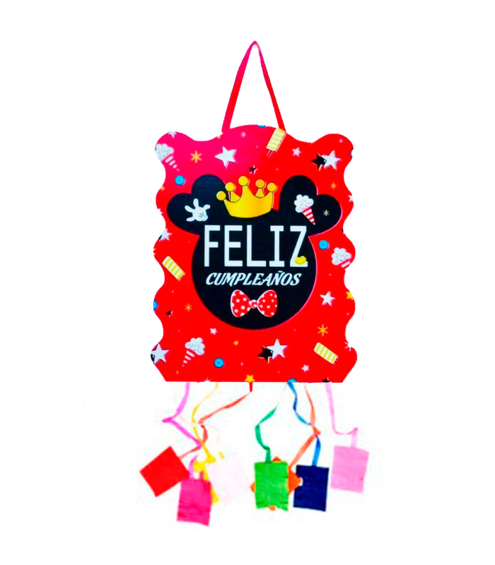 Tradineur - Piñata de mickey para cumpleaños, cartón, para rellenar con golosinas, chuches, niños, decoración infantil para fiestas (Rojo, 37 x 47 cm)