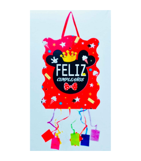 Tradineur - Piñata de mickey para cumpleaños, cartón, para rellenar con golosinas, chuches, niños, decoración infantil para fiestas (Rojo, 37 x 47 cm)