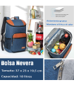 Tradineur - Mochila nevera térmica de tela porta alimentos con bolsillos, asa y correas ajustables, picnic, playa, camping (18 litros, 37 x 23 x 19,5 cm)