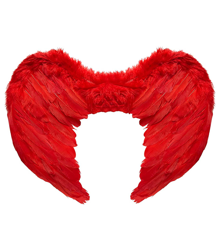 Tradineur - Alas de demonio con plumas y tirantes elásticos, complemento para disfraz de halloween, carnaval, cosplay, fiestas, navidad, Color Rojo (42 x 33 cm)