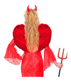 Tradineur - Alas de demonio con plumas y tirantes elásticos, complemento para disfraz de halloween, carnaval, cosplay, fiestas, navidad, Color Rojo (42 x 33 cm)