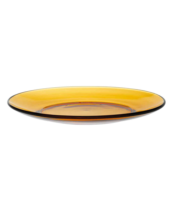 Tradineur - Plato llano de vidrio, ligero y resistente, servir comidas, cenas, vajilla de cocina, apto para lavavajillas (Ámbar, Ø 23,4 cm)