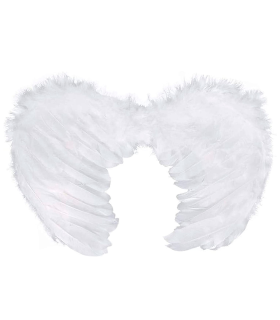 Tradineur - Alas de ángel con plumas y tirantes elásticos, complemento para disfraz de halloween, carnaval, cosplay, fiestas, navidad, 54 x 40 cm, color blanco