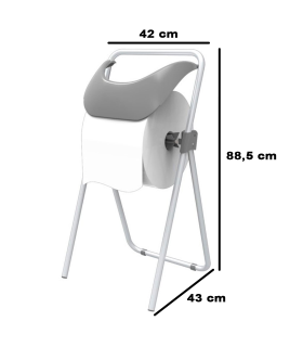 Tradineur - Dispensador de bobina industrial para rollo de papel, expendedor de pie, portabobinas suelo, metal y plástico, empresas, taller, oficina, 88,5 x 42 x 43 cm