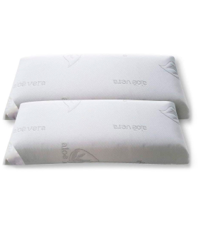 Tradineur - Almohada viscoelástica de Aloe Vera Antiácaros - Fabricada en Fibra hueca Poliéster - Forma rectangular - 70 cm