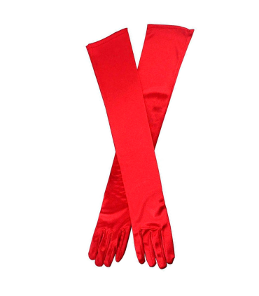 Tradineur - Guantes largos con brillo, 100% poliéster, imitación de satén, complemento para disfraces, carnaval, Halloween, cosplay, fiestas (Rojo, adulto, 45 cm)