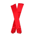 Tradineur - Guantes largos con brillo, 100% poliéster, imitación de satén, complemento para disfraces, carnaval, Halloween, cosplay, fiestas (Rojo, adulto, 45 cm)