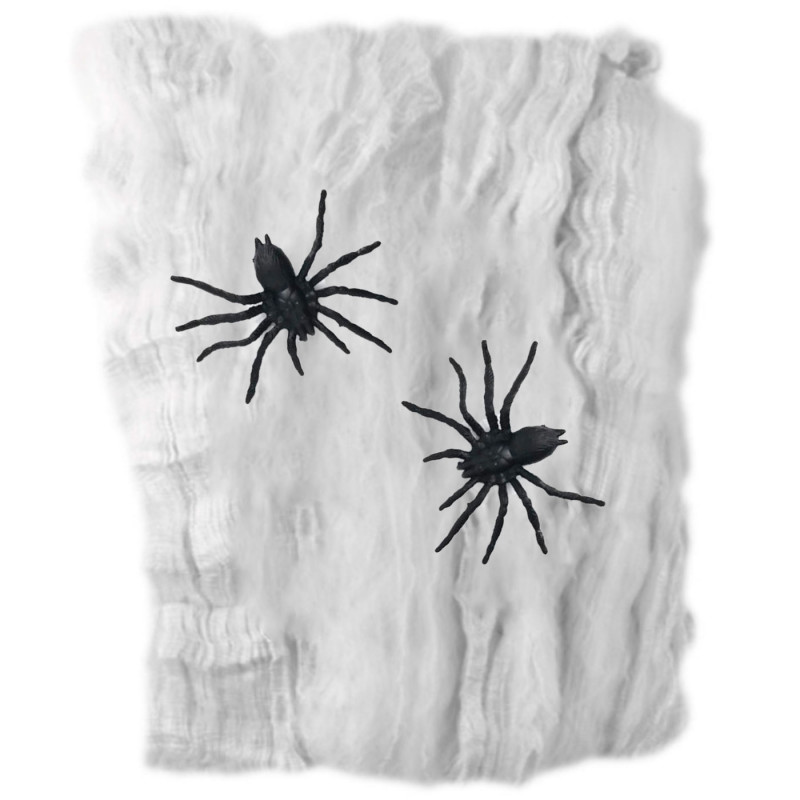 Tradineur - Telaraña con 2 arañas para Halloween, poliéster y plástico, tela de araña, decoración de interior, fiestas, celebrac Tradineur - Telaraña con 2 arañas para Halloween, poliéster y plástico, tela de araña, decoración de interior, fiestas, celebrac
