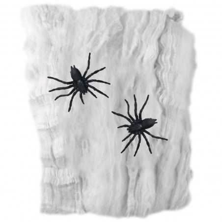 Tradineur - Telaraña con 2 arañas para Halloween, poliéster y plástico, tela de araña, decoración de interior, fiestas, celebrac