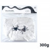 Tradineur - Telaraña con 2 arañas para Halloween, poliéster y plástico, tela de araña, decoración de interior, fiestas, celebrac