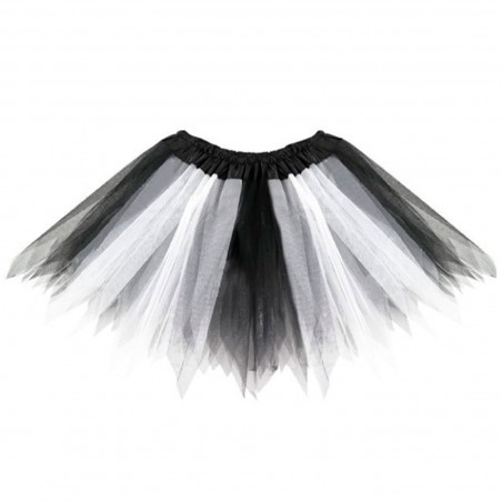 Tradineur - Tutú infantil bicolor, 100% poliéster, complemento para disfraces de carnaval, Halloween, cosplay, niñas (Blanco y n