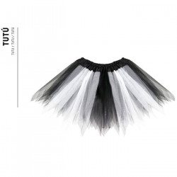 Tradineur - Tutú infantil bicolor, 100% poliéster, complemento para disfraces de carnaval, Halloween, cosplay, niñas (Blanco y n