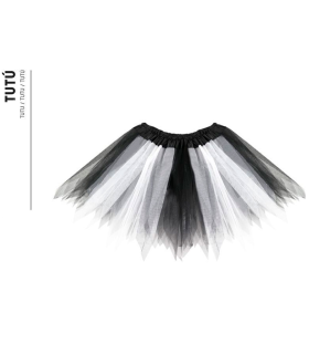 Tradineur - Tutú infantil bicolor, 100% poliéster, complemento para disfraces de carnaval, Halloween, cosplay, niñas (Blanco y negro, Talla 12 años)