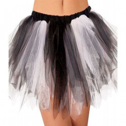 Tradineur - Tutú infantil bicolor, 100% poliéster, complemento para disfraces de carnaval, Halloween, cosplay, niñas (Blanco y n