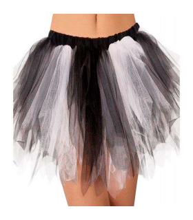 Tradineur - Tutú infantil bicolor, 100% poliéster, complemento para disfraces de carnaval, Halloween, cosplay, niñas (Blanco y negro, Talla 12 años)