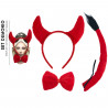 Tradineur - Set de demonio, diablesa, incluye diadema, pajarita y cola, complementos de disfraces, carnaval, Halloween, cosplay,