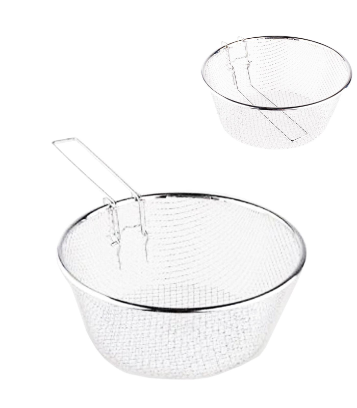 Tradineur - Cestillo freidor y escurridor de acero inoxidable, de 26 cm de diámetro y 9 cm de alto. Cesto para realizar labores de cocina y repostería. Malla para usar en cocina.