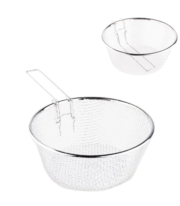 Tradineur - Cestillo freidor y escurridor de acero inoxidable, de 26 cm de diámetro y 9 cm de alto. Cesto para realizar labores de cocina y repostería. Malla para usar en cocina.