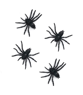 Tradineur - Pack de 4 arañas para Halloween, plástico, decoración de interior, fiestas, celebraciones (Negro - 6 cm)