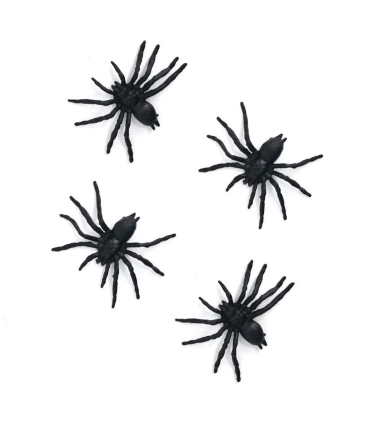 Tradineur - Pack de 4 arañas para Halloween, plástico, decoración de interior, fiestas, celebraciones (Negro - 6 cm)