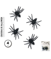 Tradineur - Pack de 4 arañas para Halloween, plástico, decoración de interior, fiestas, celebraciones (Negro - 6 cm)