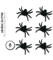 Tradineur - Pack de 6 arañas con glitter para Halloween, plástico, decoración de interior, fiestas, celebraciones (Negro - 7 cm)