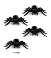 Tradineur - Pack de 4 arañas de Halloween, plástico, decoración de interior, fiestas, celebraciones (Negro - 11 cm)