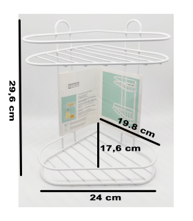 Tradineur - Estantería de baño para esquina, metal, 2 niveles, rinconera de ducha para colgar pared, esquinera, organizador de productos de higiene (Blanco - 29,6 x 24 x 17,6 cm)