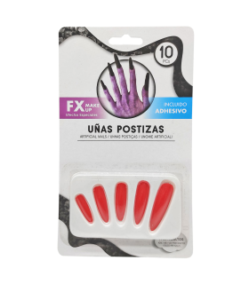 Tradineur - Pack de 10 uñas postizas de bruja, adhesivo incluido, complemento para disfraces de carnaval, Halloween, cosplay (Adulto, color aleatorio)