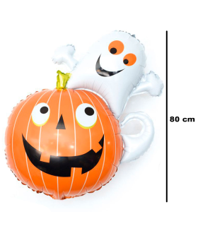 Tradineur - Globo de calabaza y fantasma, hinchable con helio, plástico, decoración de interior, carnaval, Halloween, fiestas, 80 x 64 cm