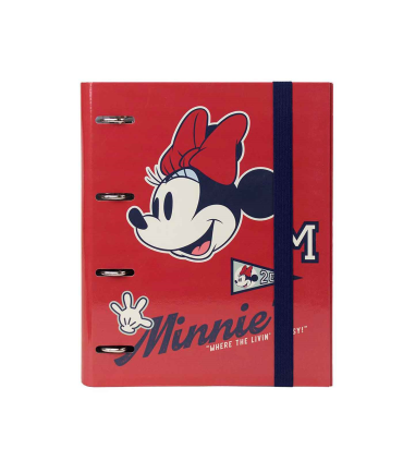 Tradineur - Carpeta / Archivador de Minnie Mouse de cartón resistente, con 4 anillas de metal, ideal para el curso escolar. Medidas 32,1 x 27 x 4 cm. Carpesano licencia oficial Disney