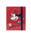 Tradineur - Carpeta / Archivador de Minnie Mouse de cartón resistente, con 4 anillas de metal, ideal para el curso escolar. Medidas 32,1 x 27 x 4 cm. Carpesano licencia oficial Disney